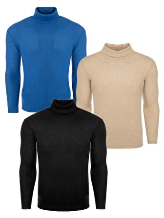 3'li Paket Erkek Boğazlı Balıkçı Triko Kazak