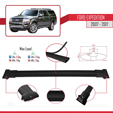 Ford Expedition 2007-2017 Arası ile Uyumlu FLY Model Ara Atkı Tavan Barı Siyah 2 Adet