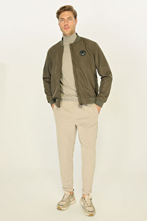 Erkek Haki Kolej Yaka Rüzgara Dayanıklı Mevsimlik Spor Mont | 4XL