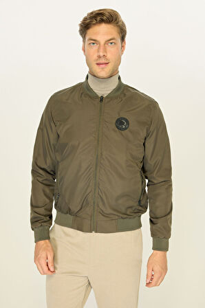 Erkek Haki Kolej Yaka Rüzgara Dayanıklı Mevsimlik Spor Mont | 5XL