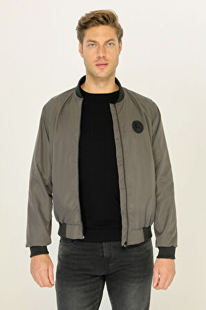 Erkek Antrasit Kolej Yaka Rüzgara Dayanıklı Mevsimlik Spor Mont | 4XL