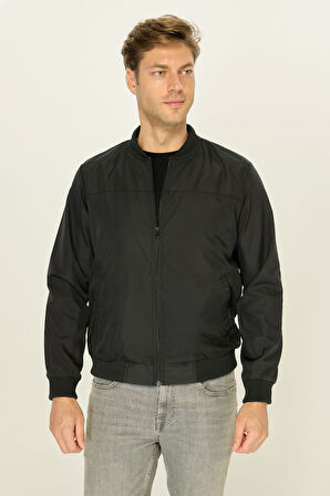 Erkek Siyah Su Ve Rüzgar Geçirmez Astarlı Kolej Yaka Kolej Yaka Mont | 4XL