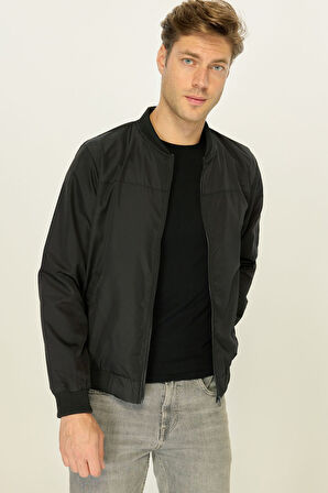 Erkek Siyah Su Ve Rüzgar Geçirmez Astarlı Kolej Yaka Kolej Yaka Mont | 5XL