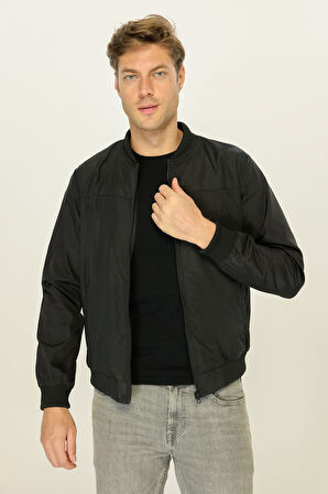 Erkek Siyah Su Ve Rüzgar Geçirmez Astarlı Kolej Yaka Kolej Yaka Mont | 5XL