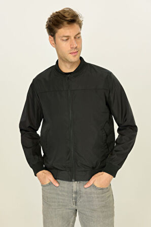 Erkek Siyah Su Ve Rüzgar Geçirmez Astarlı Kolej Yaka Kolej Yaka Mont | 5XL