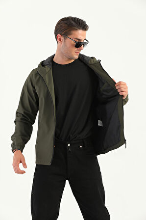 
Erkek Haki İçi Astarlı Suya Dayanıklı Kapüşonlu Cepli Yağmurluk - Rüzgarlık Ceket Y-10