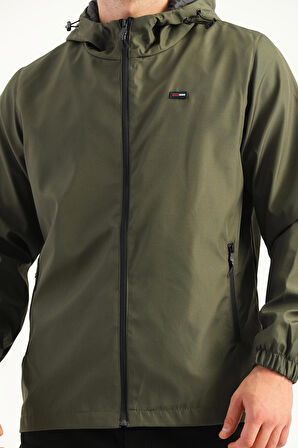 
Erkek Haki İçi Astarlı Suya Dayanıklı Kapüşonlu Cepli Yağmurluk - Rüzgarlık Ceket Y-10