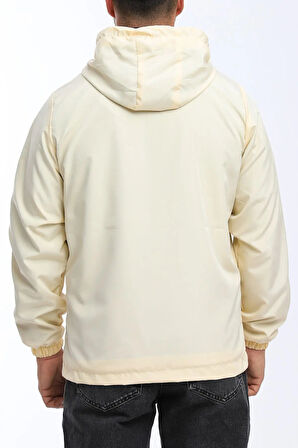 Erkek Bej Içi Astarlı Kapüşonlu Cepli Yağmurluk - Rüzgarlık Ceket | 2XL