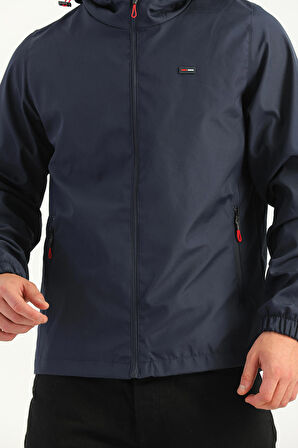 
Erkek Lacivert İçi Astarlı Suya Dayanıklı Kapüşonlu Cepli Yağmurluk - Rüzgarlık Ceket Y-10