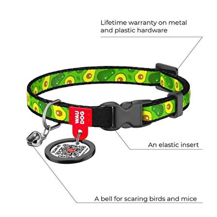 Collar QR Pasaportlu Kedi Boyun Tasması 20-30 Cm 10 MM "Avocado"