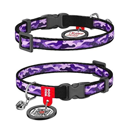Collar QR Pasaportlu Kedi Boyun Tasması 20-30 Cm 10 MM "Purple Camo"