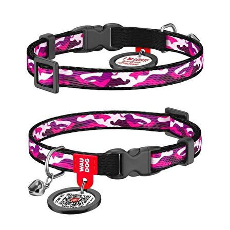 Collar QR Pasaportlu Kedi Boyun Tasması 20-30 Cm 10 MM "Pink Camo"