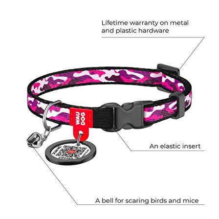Collar QR Pasaportlu Kedi Boyun Tasması 20-30 Cm 10 MM "Pink Camo"