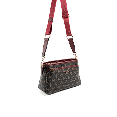 Silver Polo  Kadın Çapraz Çanta 1184-48238 SILVER POLO ÇAPRAZ BAYAN ÇANTASI M178 KAHVE SARI-MAT BORDO