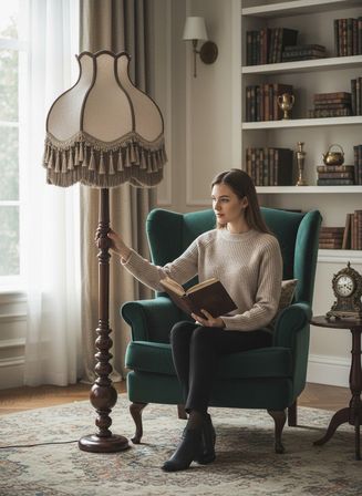 Vizon Kadife Başlık Koyu Ceviz Ahşap Ayaklı Lambader Vintage Model 170x50cm