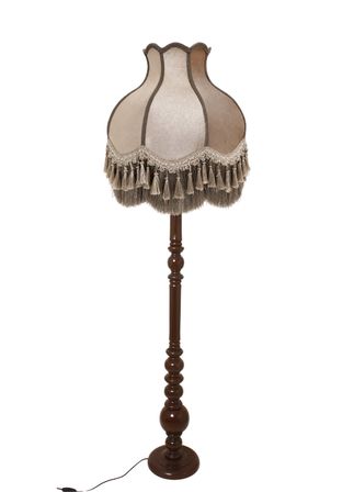 Vizon Kadife Başlık Koyu Ceviz Ahşap Ayaklı Lambader Vintage Model 170x50cm