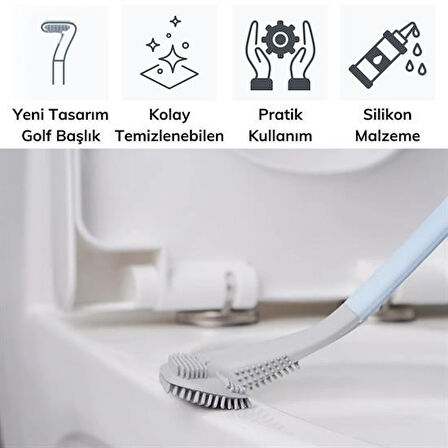 By Nevser® Golf Tasarımlı Silikon WC Klozet Mutfak Temizlik Fırçası Kanca Hediyeli