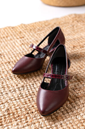 Cedric Bordo Cilt - Crocodile Detaylı Alçak Topuklu Kadın Ayakkabı  