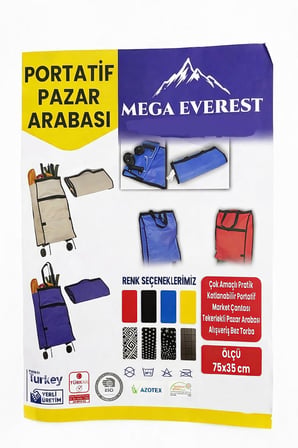 AKSU PAZAR ARABASI (PORTATİF KATLANABİLİR) (TEKERLEKLİ) (MARKET ÇANTASI & ALIŞVERİŞ BEZ TORBA) (75X35CM)*50 (KARMA RENK VE DESEN)