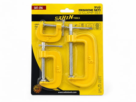 DORDOİ Sahin 3'lü G Tipi Mengene Seti 1" - 2" - 3" Çelik Karbon G-Clamp Sıkıştırma Kelepçe Seti SHT-296