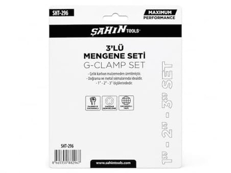 DORDOİ Sahin 3'lü G Tipi Mengene Seti 1" - 2" - 3" Çelik Karbon G-Clamp Sıkıştırma Kelepçe Seti SHT-296