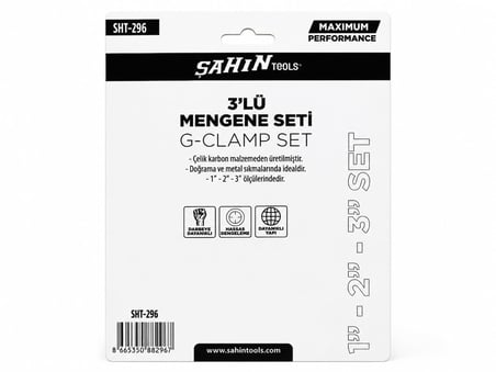 DORDOİ Sahin 3'lü G Tipi Mengene Seti 1" - 2" - 3" Çelik Karbon G-Clamp Sıkıştırma Kelepçe Seti SHT-296