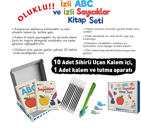 İzli Abc ve Sayıcıklar Kitabları Oluklu Seti (1AdetSihirliUçanKalem-TutmaAparatı, 10 Adet Kalem İçi)