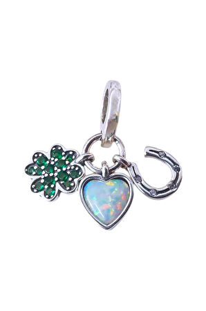 Yonca, Kalp ve At Nalı Kız Kardeşlik (Sisterhood) Charm | 925 Ayar Gümüş
