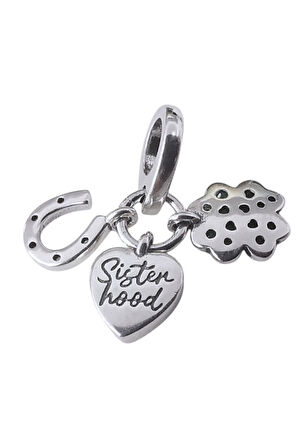 Yonca, Kalp ve At Nalı Kız Kardeşlik (Sisterhood) Charm | 925 Ayar Gümüş