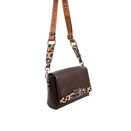 Silver Polo  Kadın Çapraz Çanta 1257-48299 SILVER POLO ÇAPRAZ BAYAN ÇANTASI M105 KAHVE-MAT LEOPAR TABA