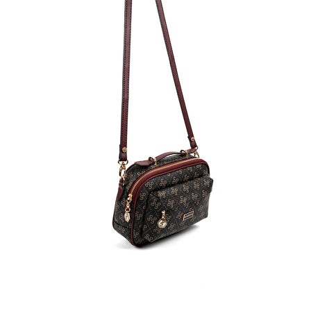 Silver Polo  Kadın Çapraz Çanta 1186-48301 SILVER POLO ÇAPRAZ BAYAN ÇANTASI M178 KAHVE SARI-MAT BORDO