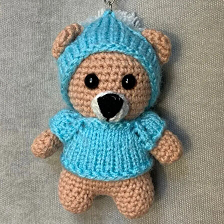 Uretti-VENHAR7589 - El Örgüsü Amigurumi Pijamalı Ayı Anahtarlık - Kahverengi