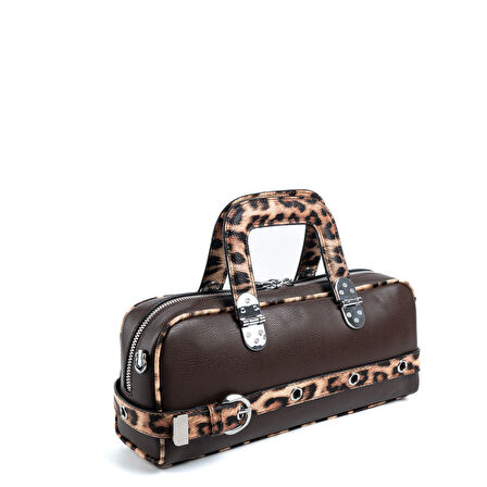 Silver Polo  Kadın Omuz Çantası 1258-48315 SILVER POLO BAYAN ÇANTASI M105 KAHVE-MAT LEOPAR TABA