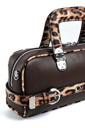 Silver Polo  Kadın Omuz Çantası 1258-48315 SILVER POLO BAYAN ÇANTASI M105 KAHVE-MAT LEOPAR TABA