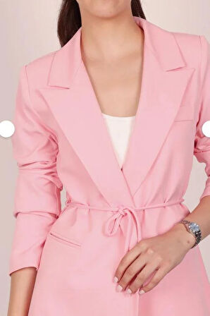 Kadın Pembe Bel Bağlamalı Blazer Ceket