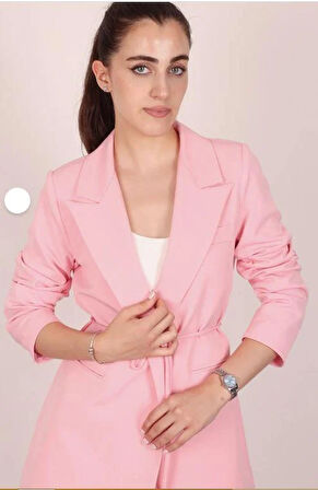 Kadın Pembe Bel Bağlamalı Blazer Ceket