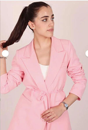 Kadın Pembe Bel Bağlamalı Blazer Ceket