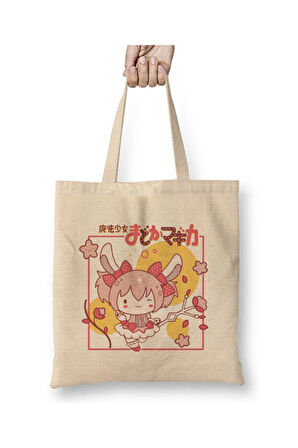 Puella Magi Madoka Magica Anime Beyaz Bez Çanta Uzun Saplı Alışveriş Çantası Plaj Çantası