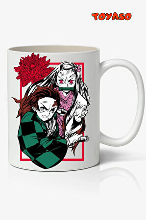 Demon Slayer Nezuko Kamado & Tanjiro Kamado Anime Temalı Beyaz Kupa Bardak Sevgiliye Arkadaşa Hediye