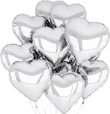 Metalize Parlak Gümüş Kalp Şekilli Uçan Balon Folyo 18 inç 45 cm 10 Adet (4832)