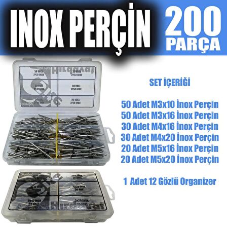 200 Parça Inox Pop Perçin Seti