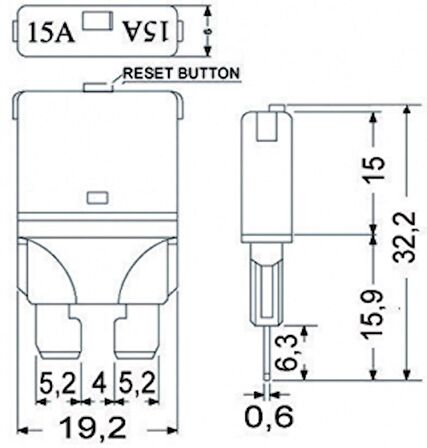 Resetlenebilir ATO/ATC tip sigorta 12/24V DC 15 Amper