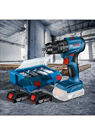Bosch GSB 185 Li Çift Akülü 2 Ah Darbeli Matkap + 82 Parça Uç Seti
