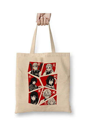 Demon Slayer İblis Keser Karakterler Bez Çanta Uzun Saplı Alışveriş Çantası Plaj Çantası