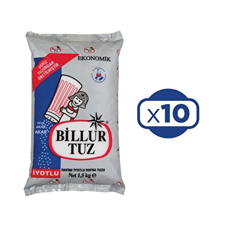 Billur Tuz 1,5 kg Rafine İyotlu x 10 Adet