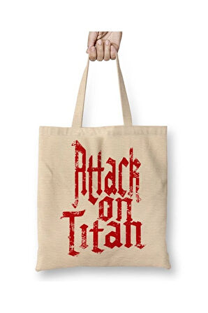 Attack On Titan Font Logo Bez Çanta Uzun Saplı Alışveriş Çantası Plaj Çantası