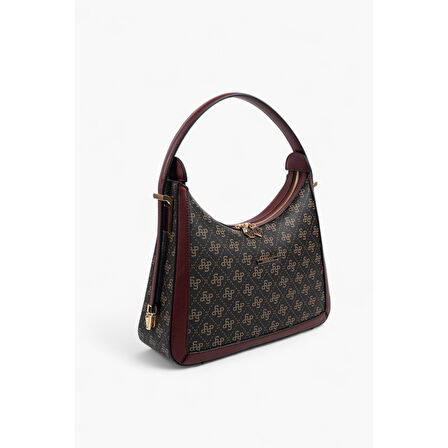 Silver Polo  Kadın Omuz Çantası 1187-48382 SILVER POLO BAYAN ÇANTASI M178 KAHVE SARI-MAT BORDO