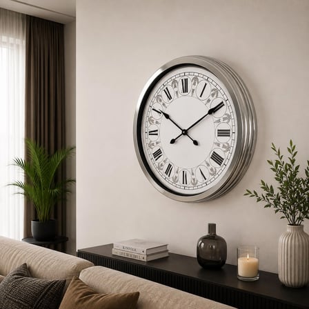 Krom Desenli 60 x 60 Cm Metal Duvar Saati iegxx