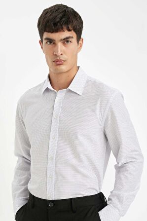 DeFacto Modern Fit Modern Kesim Poplin Desenli Pamuk Karışımlı Uzun Kollu Gömlek D3456AX24AUWT34