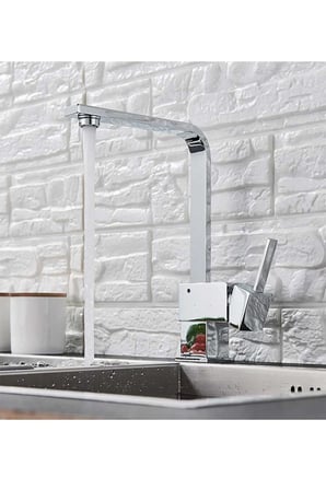 Kare Kuğu Mutfak Eviye Bataryası Krom Tek Kollu Mix Sıcak Soğuk Paslanmaz Çelik 33 cm